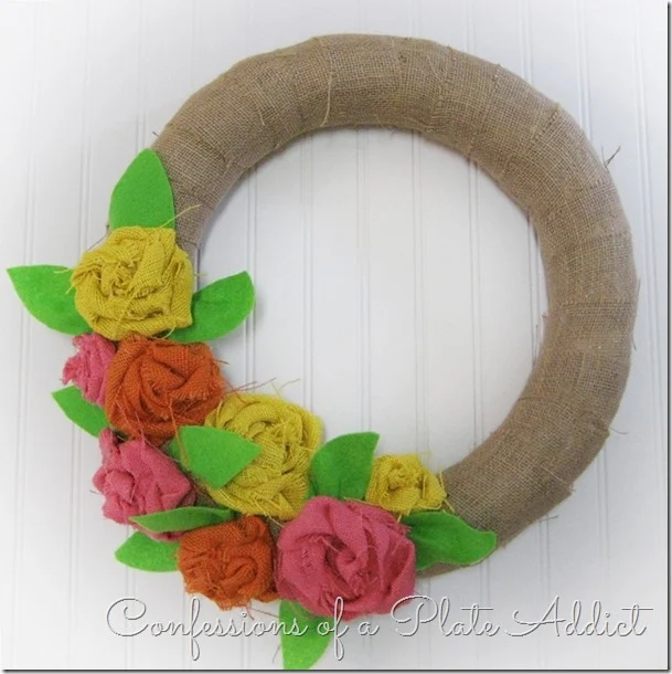 CONFESSIONS OF A PLATE ADDICT No-Sew Burlap Rose Wreath tutorial2