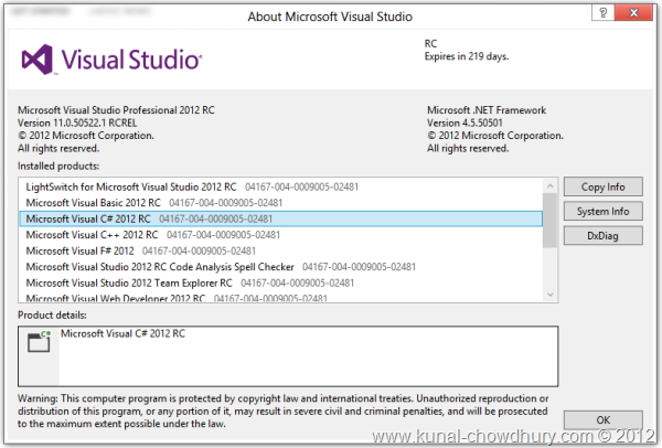 Visual Studio 2012 RC - Version 11.0.50522.1 RCREL