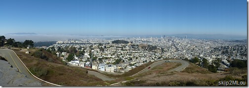Oct 20, 2013: Panorama of San Francisco from Twin Peaks. Marine layer on left is obscuring the bridge