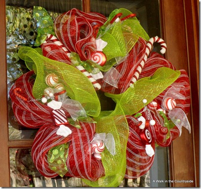 A Walk in the Countryside: Christmas Front Door with Candy and Mesh Ribbon