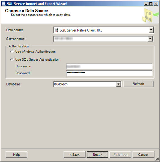 SQL Server Import and Export Wizard - Choose a Data Source