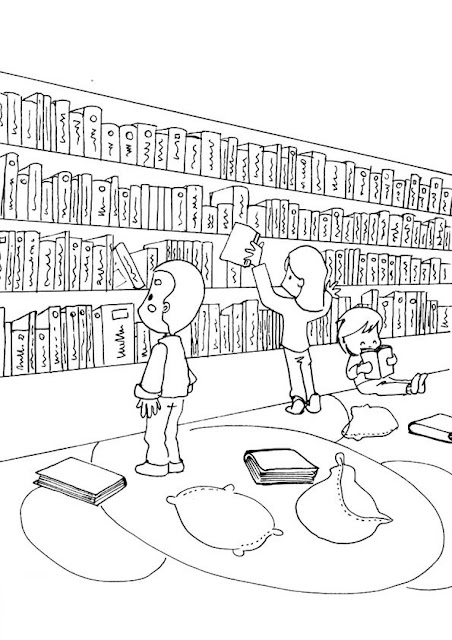 dibujo de biblioteca escolar para colorear