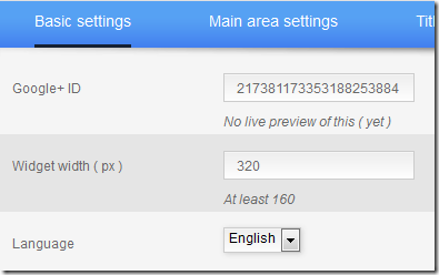 Google+ widget settings