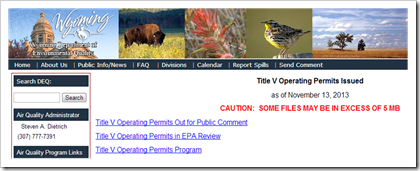 Wyoming Department of Environmental Quality Title V Operating Permits Issued