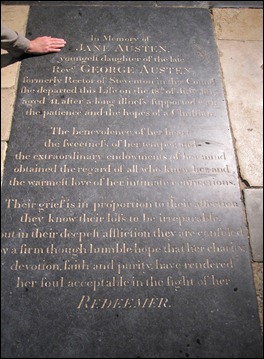 Jane Austen gravesite in Winchester Cathedral