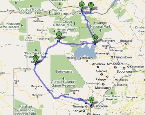 Botswana overland route