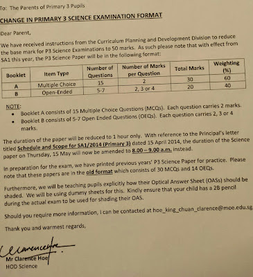 Welcome to Class 4B 2015!: Change in P3 Science Exam Format