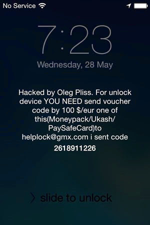 Mostrando il messaggio "Hacked" iPhone riscatto