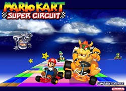 Bowser com seu olhar maroto, prepara para jogar Mario Rainbow Road abaixo...