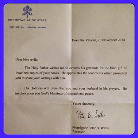 Rita Avila receives letter from Vatican
