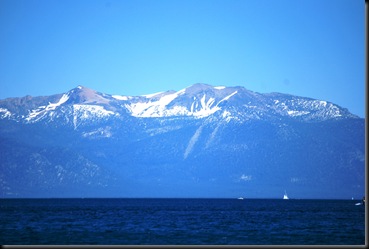 Lake Tahoe and snowy mountains