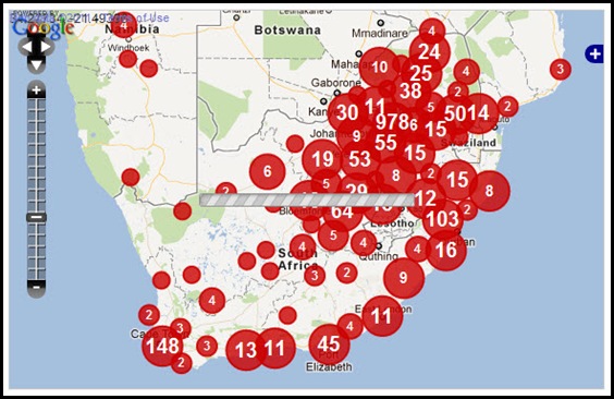 SOUTH AFRICA CRIME MAP FARMITRACKER WHITE VICTIMS DEC112011