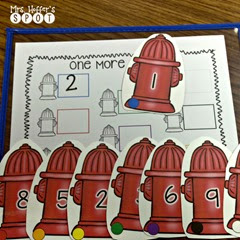 In this center, the kiddos draw a card and add one more to the number.