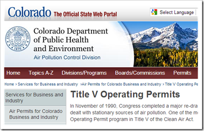Colorado Department of Public Health and Environment Title V Operating Permits
