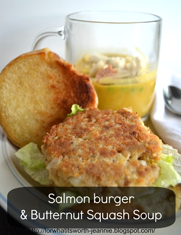 Salmon burger butternut soup