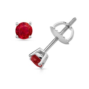 Solitaire Studs With Ruby in 14k White Gold