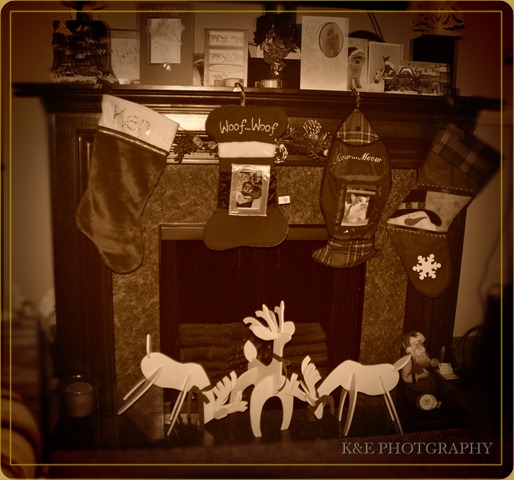 Sepia Fireplace and stockings