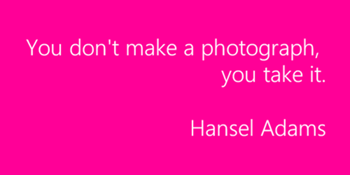 You don't make a photograph, you take it. – Hansel Adams. 