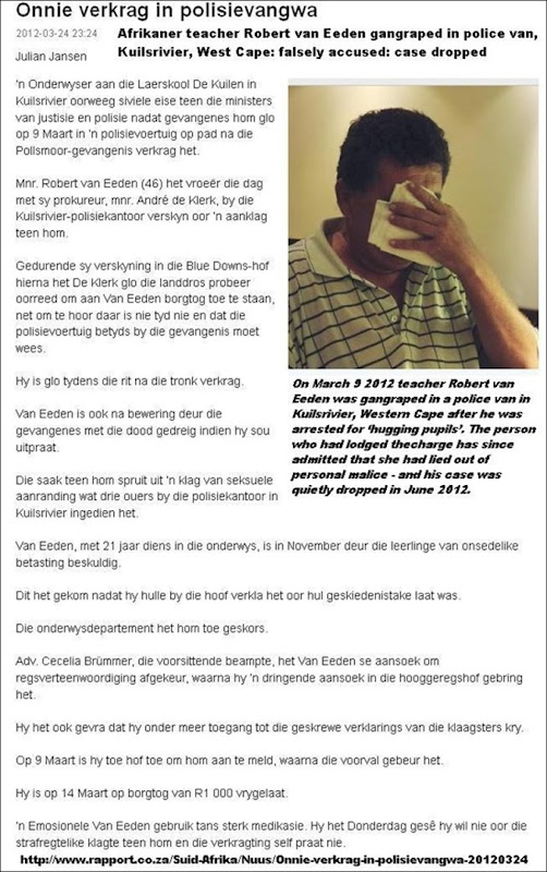 VAN EEDEN Robert 46 raped in Kuilsriver POLICE VAN after false accusation of hugging pupils