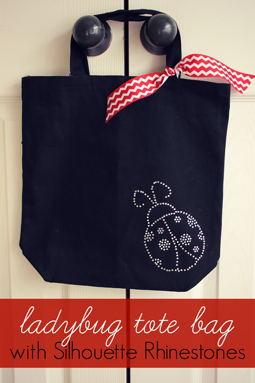 Ladybug Tote Bag with Silhouette Rhinestones at GingerSnapCrafts.com
