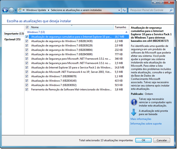 Atualizações do Windows 7 - 12/06/2013