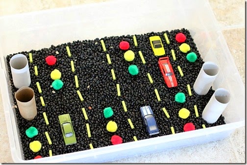 Cars themed sensory bin - lots of fun for toddler preschool and kindergarten age kids exploring roads, stop signs, and more! Cars themed sensory bin - lots of fun for toddler preschool and kindergarten age kids exploring roads, stop signs, and more!
