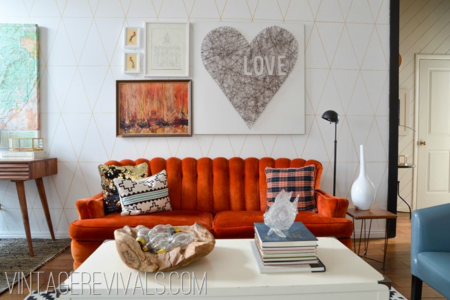 Thrift store gallery wall Living Room Makeover @ Vintage Revivals