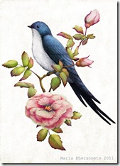 a swallow on a branch of wild rose by Maria Khersonets 5-7 inch_thumb[1]