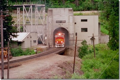 259160115 BNSF SD75M #8229 emerging from the Cascade Tunnel at Berne, Washington in 2002