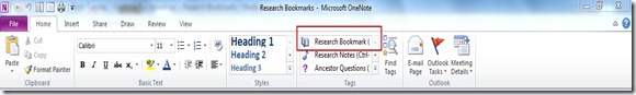 OneNote for Genealogy Research Bookmark Tag