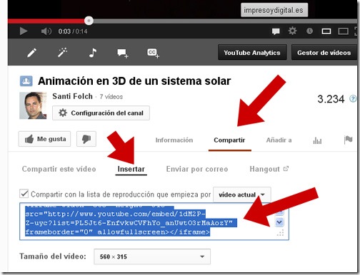 Código para colocar una lista de reproducción de YouTube en una web, foro o blog.