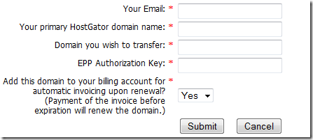 Domain Transfer form
