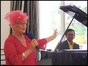 Guest artist, Pauline Grogan, singing for us with Ben Fernandez accompanying on grand piano. Pauline composes her own songs with an emphasis on vocalising a story. Photo courtesy of Dennis Lyons.