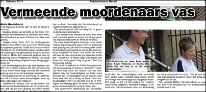 Bezuidenhout Pietz moord Potchefstroom Herald 21 October 2011 article