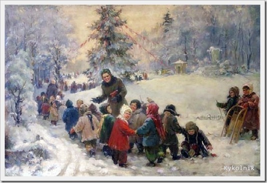 Неизвестный художник «Дети на елке» 1940