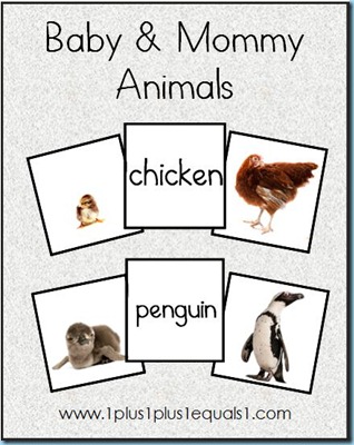 Mommy and Baby Animals ~ Matching Printables {free} - 1+1+1=1