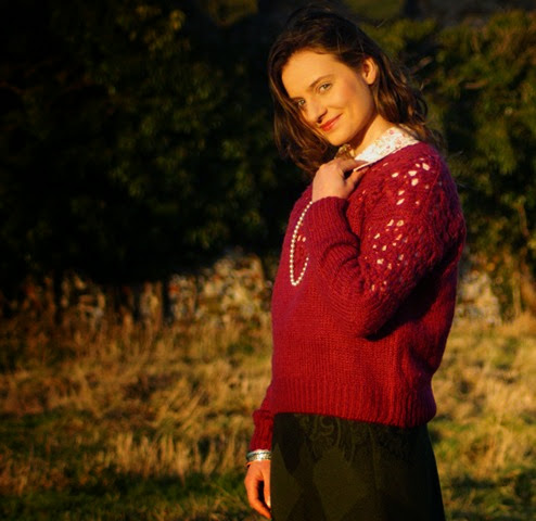 Tapestry skirt blouse and jumper in the countryside