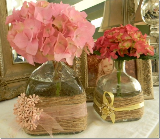 diy projects with jute--wind jute around a flower vase and add ribbon and flowers