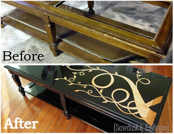 Using Vinyl as a Stencil ~ Wood Grain Coffee Table (by Sawdust and Embryos)