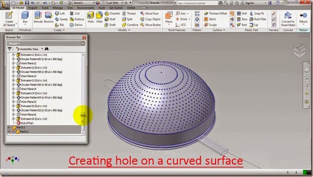 Creating hole on a curve surface