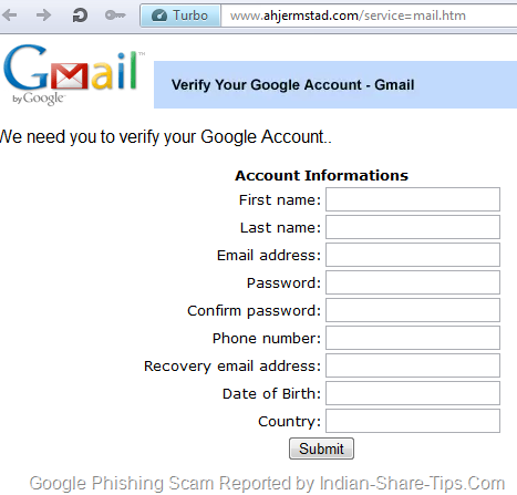 Gmail Phishing email
