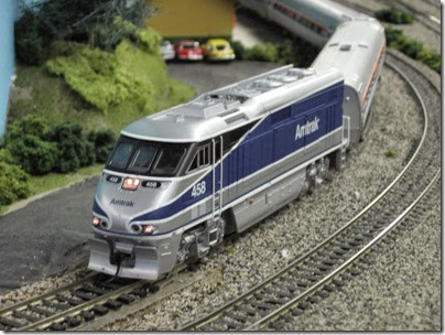 IMG_5418 Amtrak F59PHI #458 on the LK&R HO-Scale Layout at the WGH Show in Portland, OR on February 17, 2007