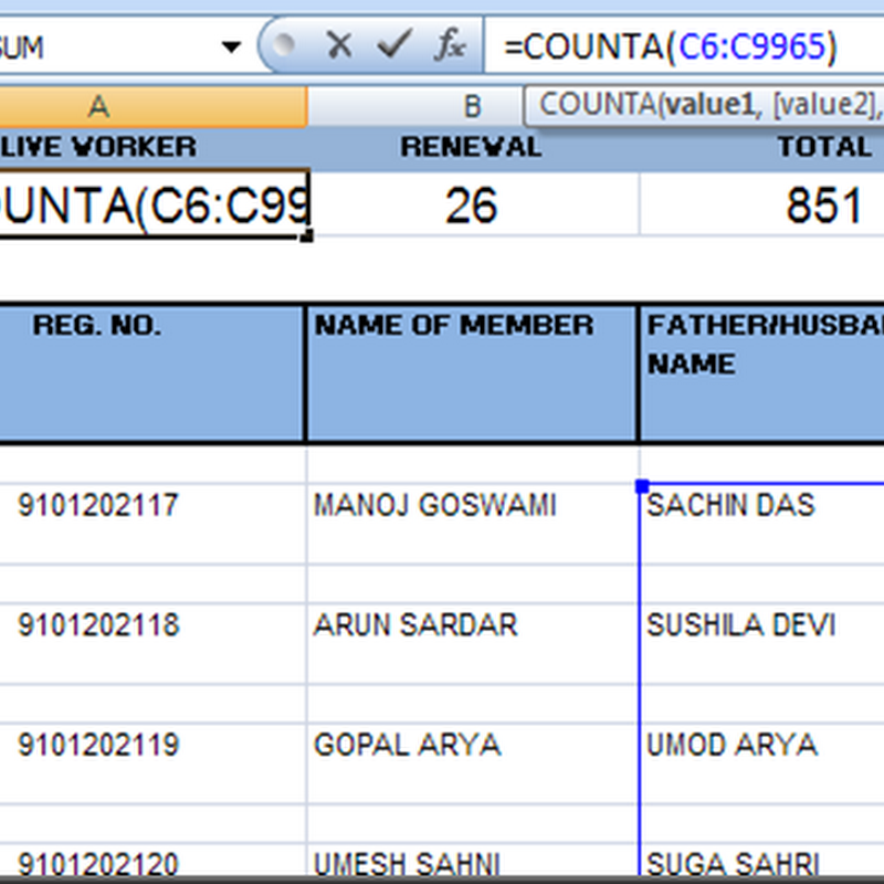 COUNT TEXT DATA WITHOUT COUNTING BLANK ROWS IN EXCEL