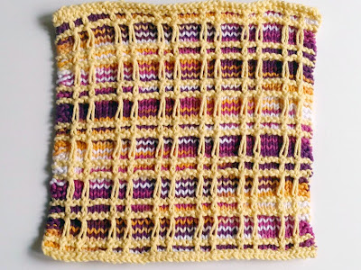 Knit dishcloth in "Playful Plaid" pattern