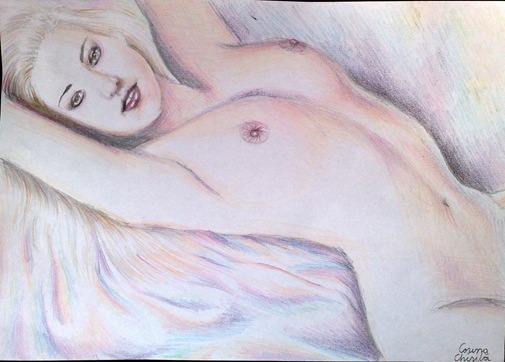 Nud in creioane colorate - Female nude color pencil drawing