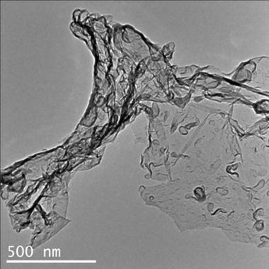 Transmission electron microscopy image of carbon nitride created by the reaction of carbon dioxide and Li3N. Michigan Technological University
