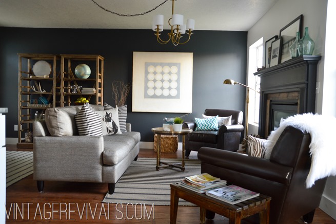 Black Wall Living Room Makeover @ Vintage Revivals
