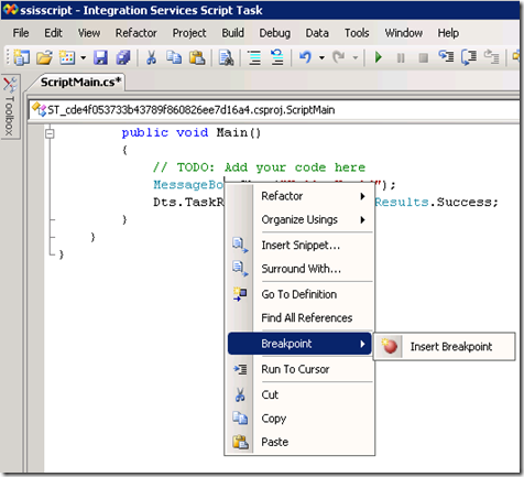 SQL Hadoop: Debugging SSIS Script Tasks