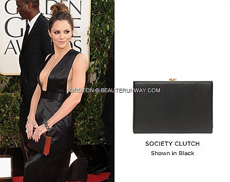 KAT MCPHEE Oroton’s Society Clutch Black OROTON CLUTCH 70th ANNUAL GOLDEN GLOBE AWARDS RED CARPET leather bag,  Clutch, wallets accessories Spring Summer 2013 collection Singapore flagship boutiques ION ORCHARD MARINA BAY SANDS