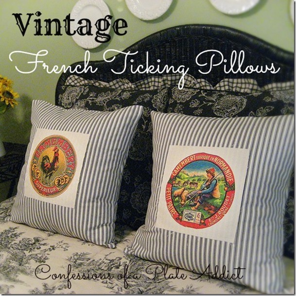 CONFESSIONS OF A PLATE ADDICT Vintage French Ticking Pillows